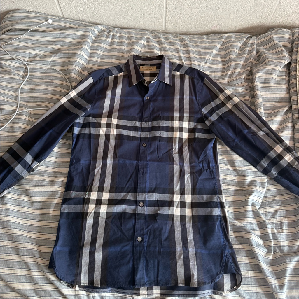 Burberry Blue And White Check Dress Shirt